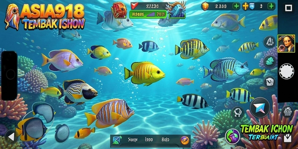 Menampilkan gameplay seru dalam memburu ikan di ASIA918.