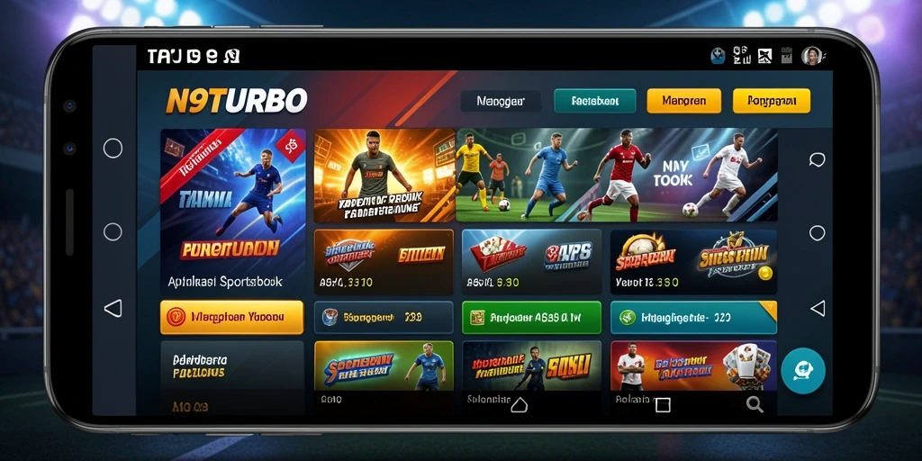 Tampilan layar aplikasi N9TURBO dengan fitur taruhan olahraga.