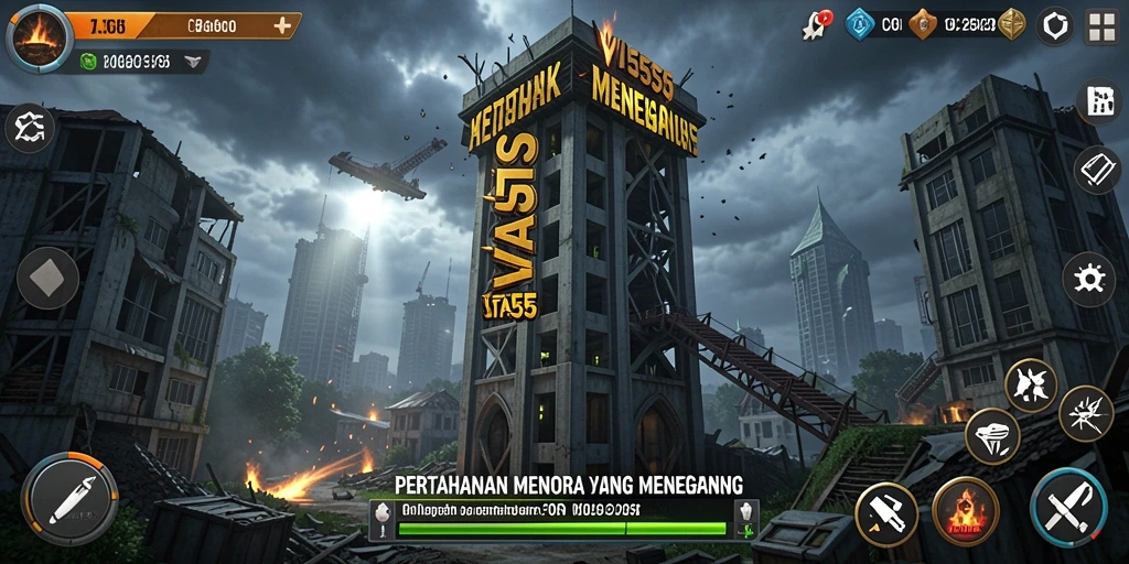 Gameplay seru VITA555 dalam pertahanan menara melawan musuh.
